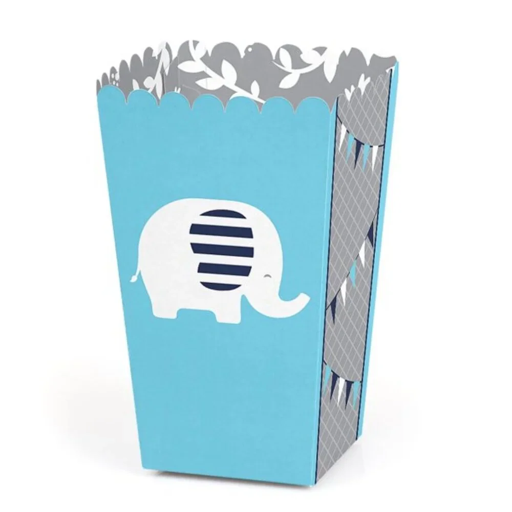 Blue Elephant - Baby Shower or Birthday Party Favor Popcorn Treat Boxes - Set of